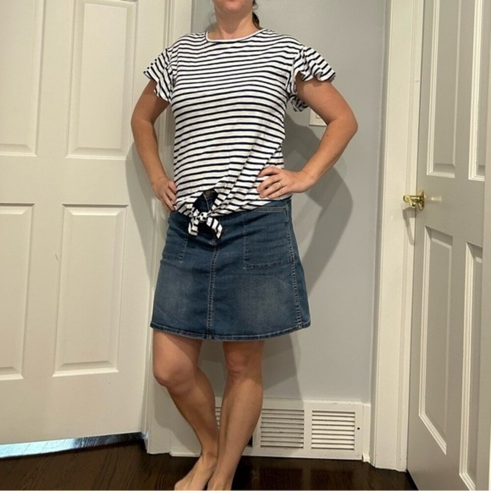 NEW Notations Women Front Tie Striped Short Sleeve Top